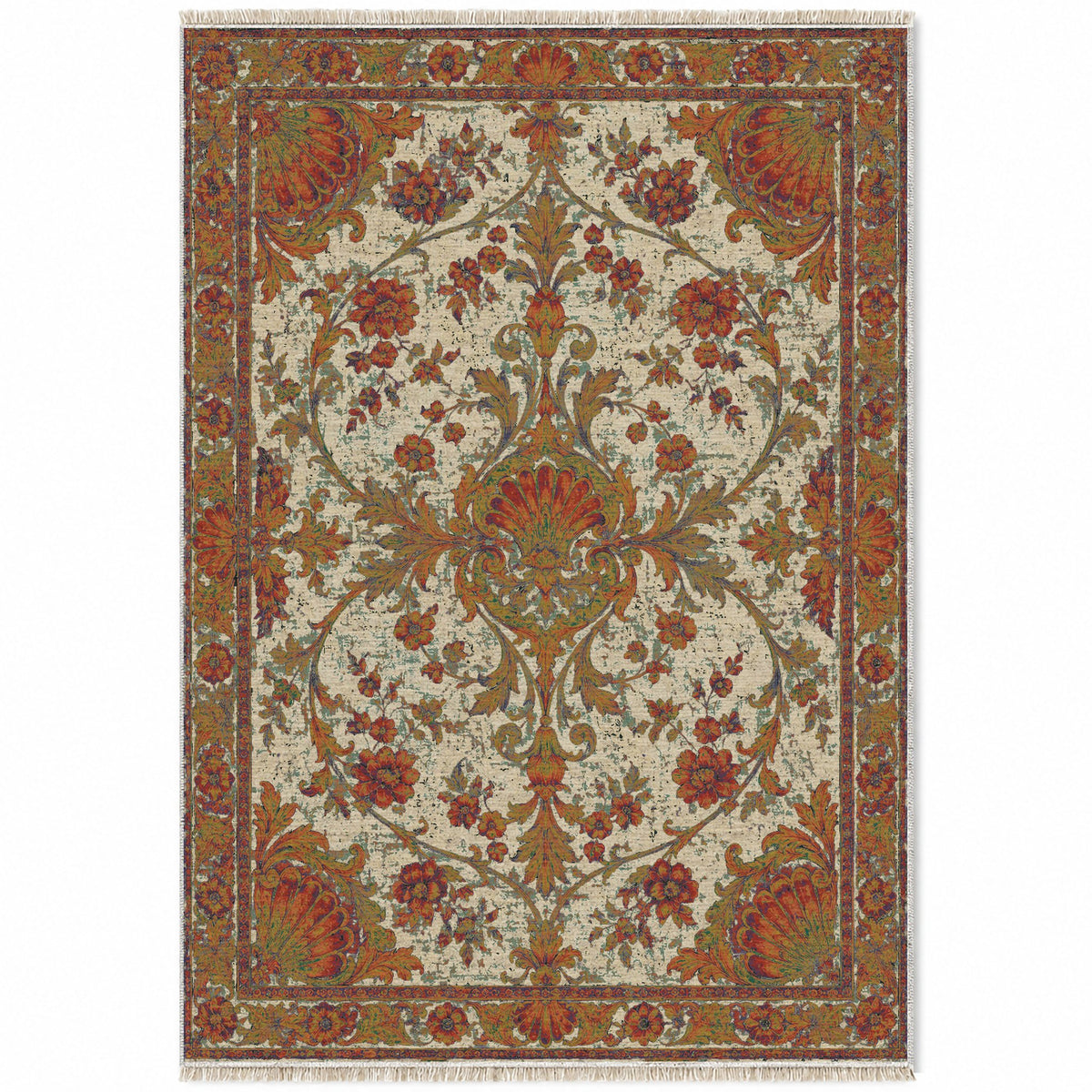 Shell Pavilion Emerald & Terracotta washable rug top view