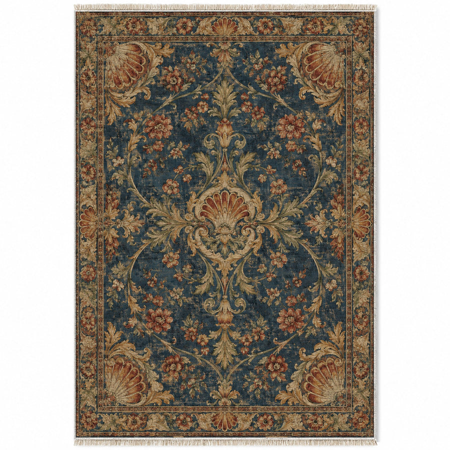Shell Pavilion Indigo & Rust Baroque Washable Rug