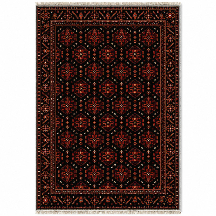 Shirvan Shield Black Afghan Washable Rug