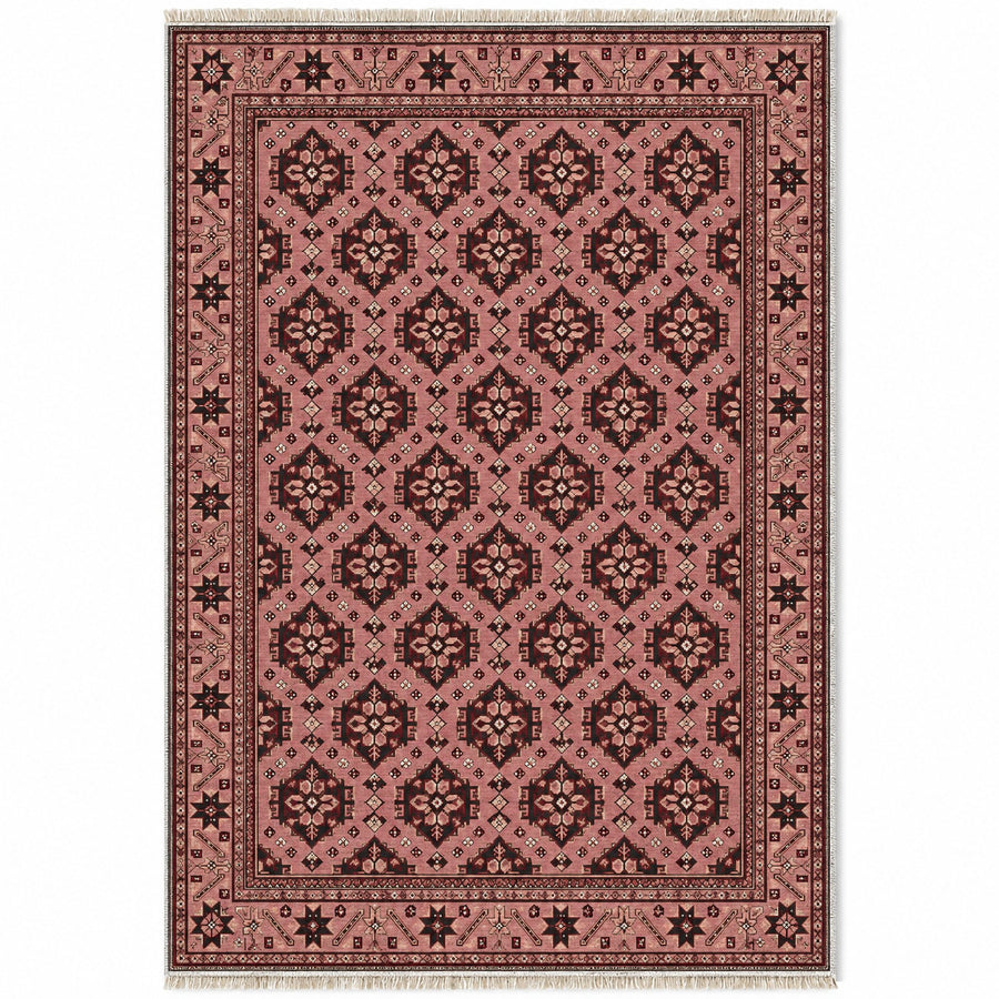 Shirvan Shield Faded Pink Afghan Washable Rug
