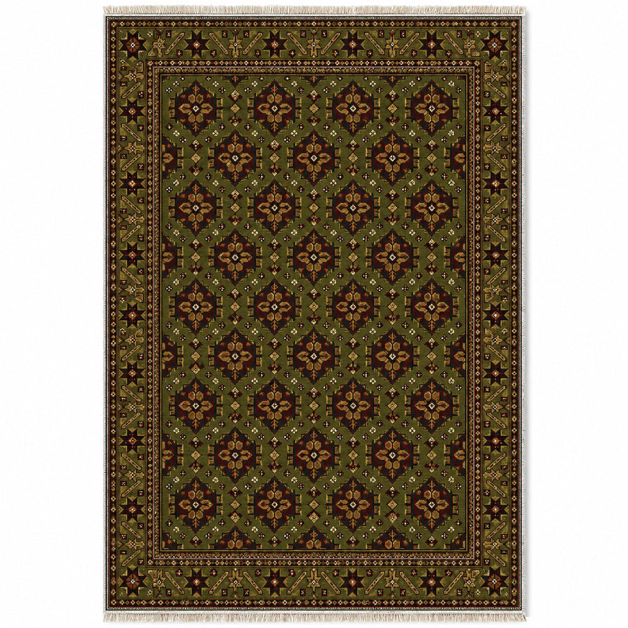 Shirvan Shield Olive Green Afghan Washable Rug