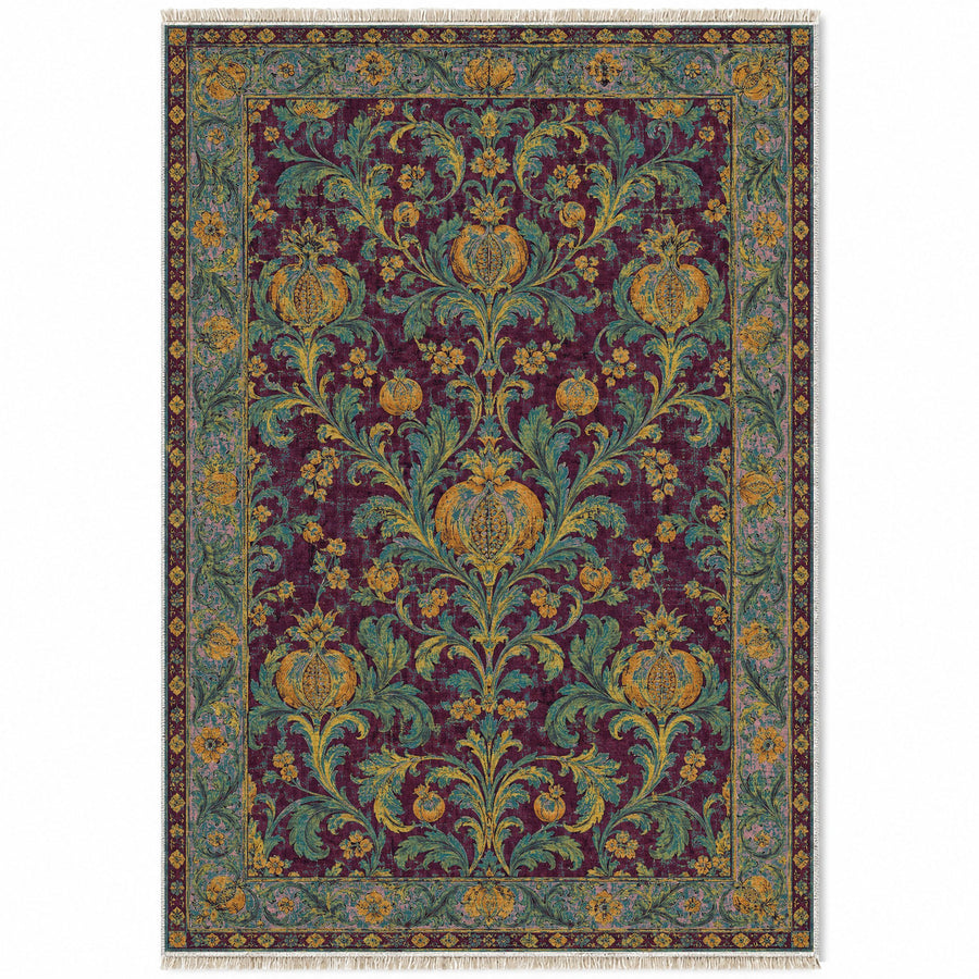 Silk Chamber Burgundy & Teal Baroque Washable Rug