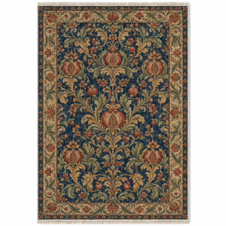 Silk Chamber Indigo & Rust Baroque Washable Rug