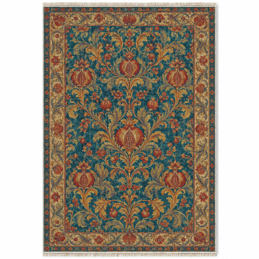 Silk Chamber Peacock & Ochre Baroque Washable Rug