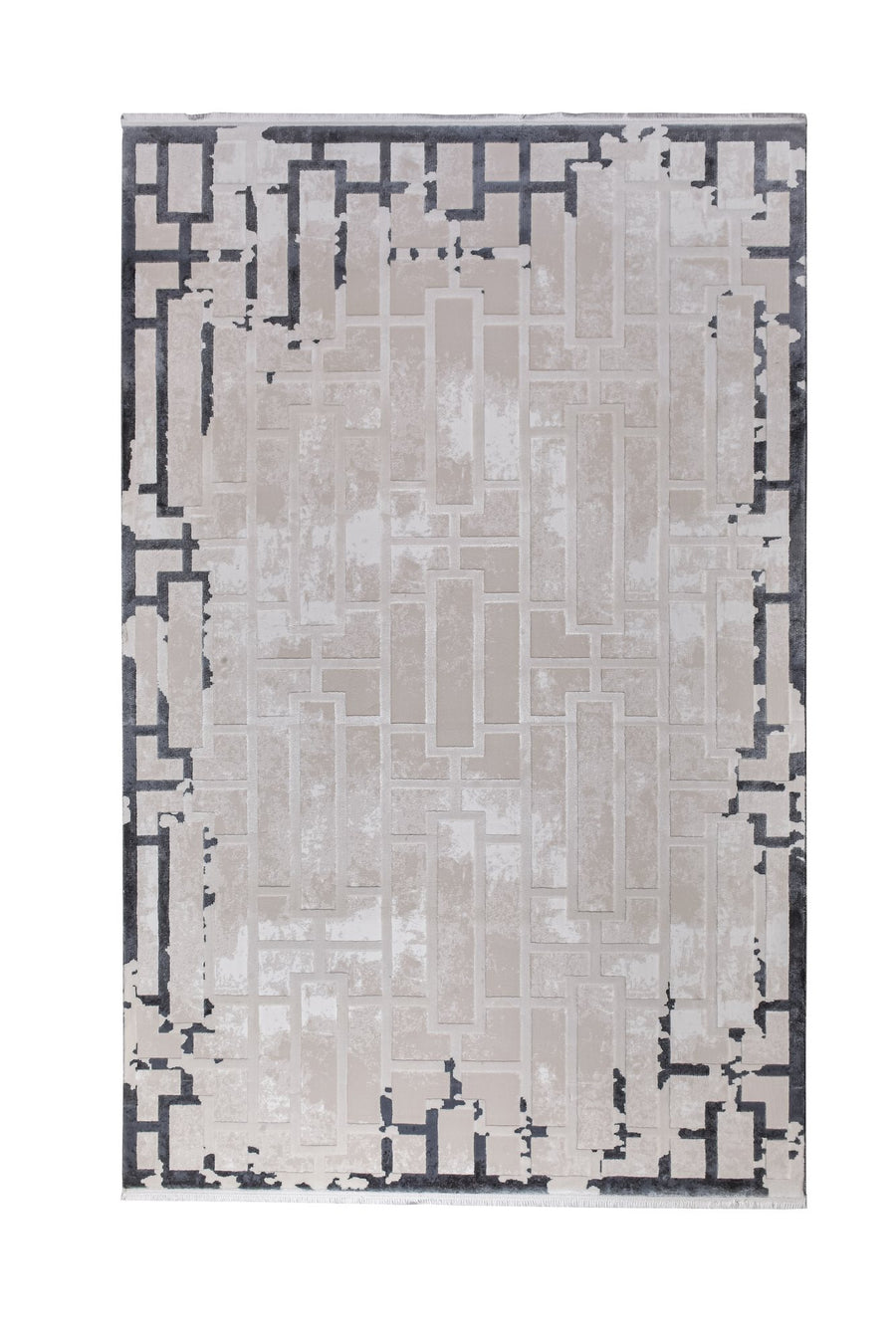 Silver & Charcoal Fret Border Area Rug | Elkenz 7560