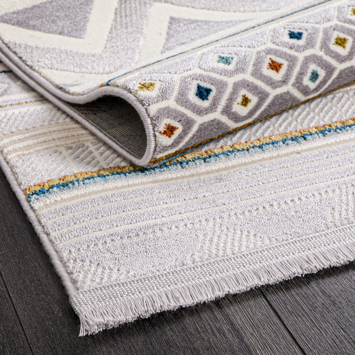 Silver & Lilac Chevron Stripe Area Rug pile close-up