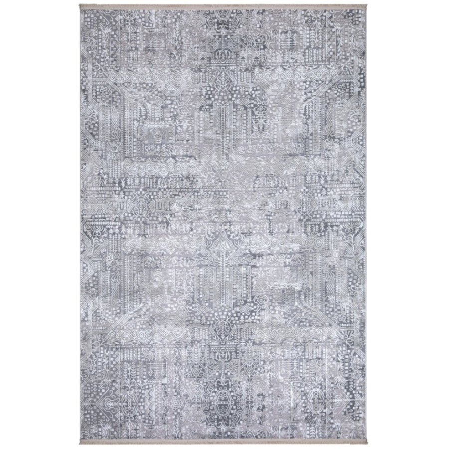 Silver Grey Distressed Abstract Area Rug | Holl 4807
