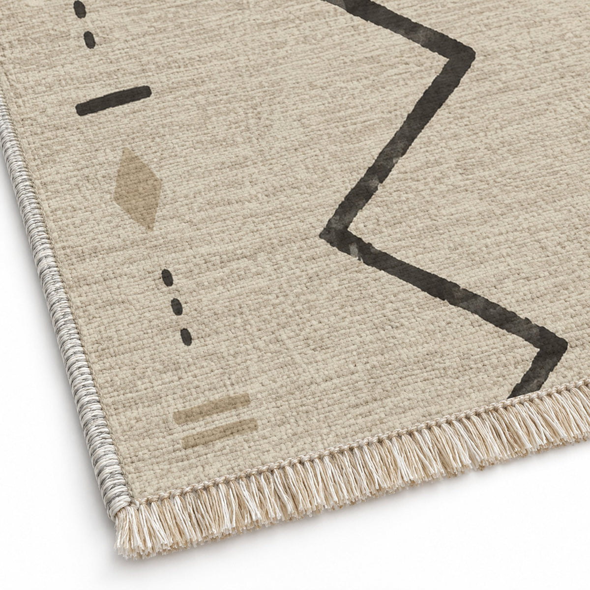 Single Path Ivory & Charcoal washable rug close-up of the printed chenille
