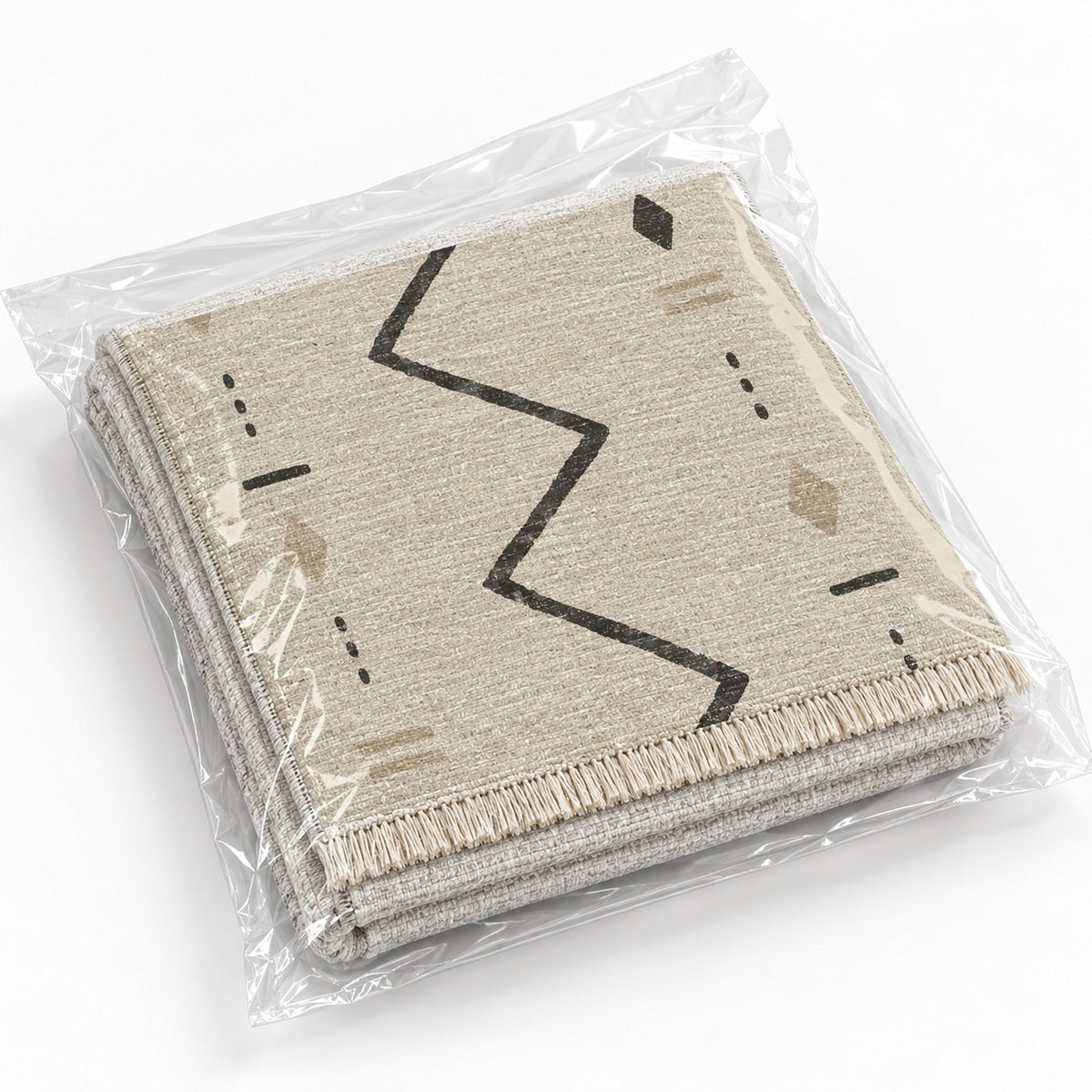 Single Path Ivory & Charcoal washable rug rolled and packaged