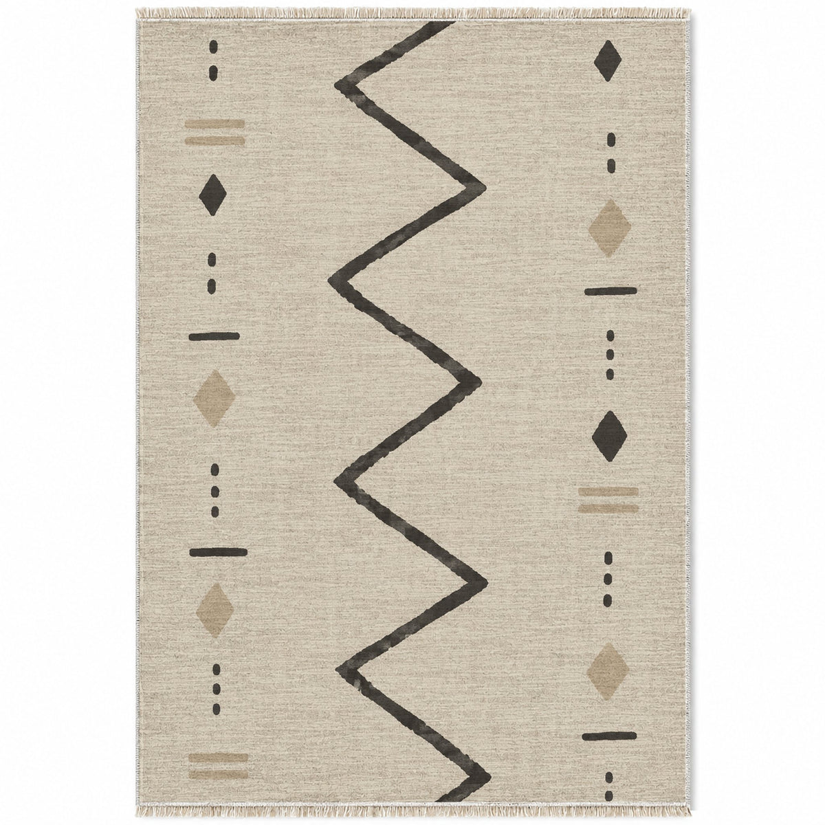 Single Path Ivory & Charcoal washable rug top view