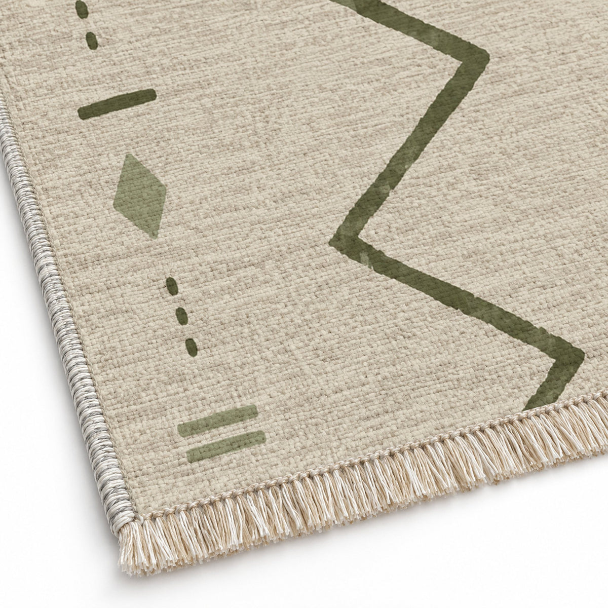 Single Path Ivory & Olive washable rug close-up of the printed chenille