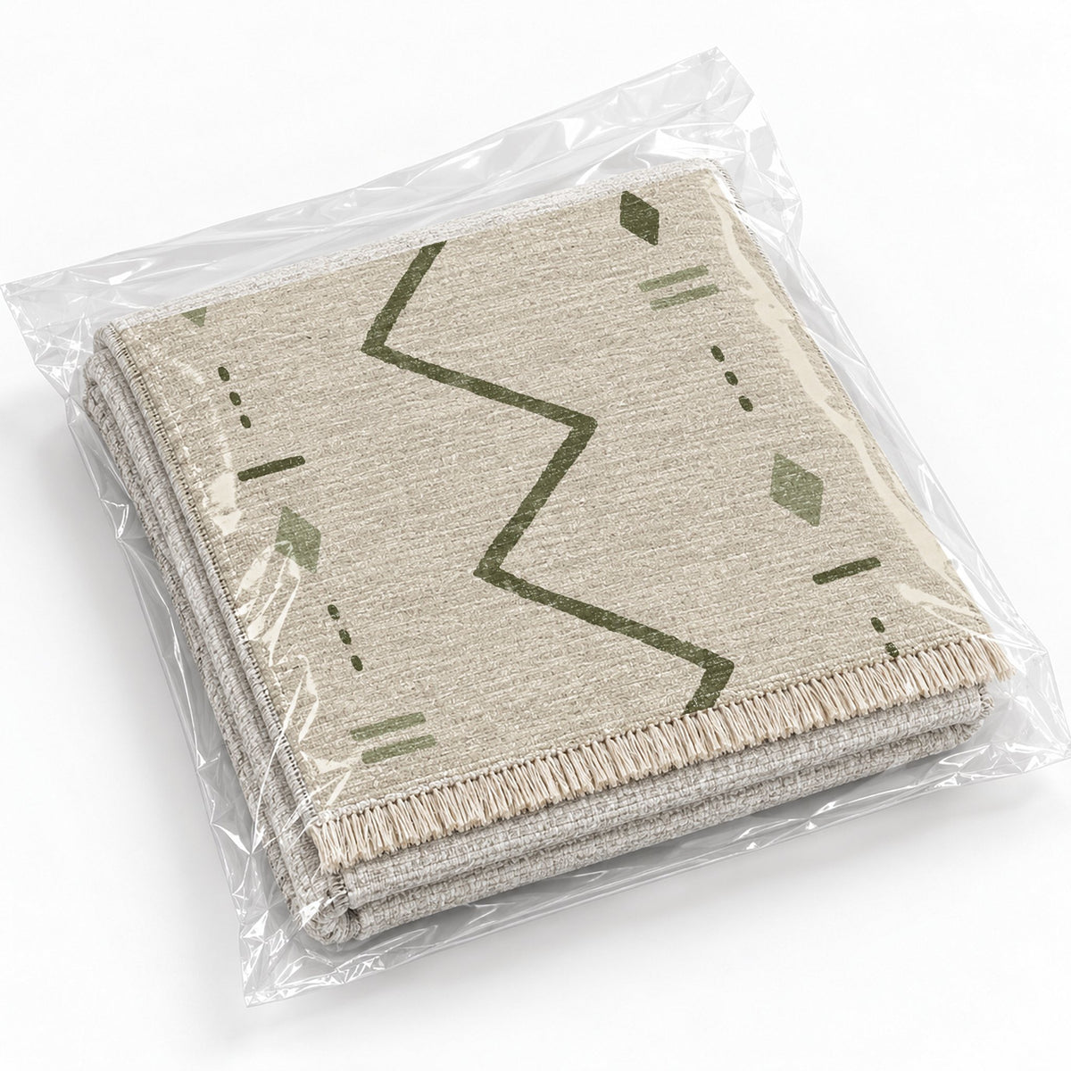 Single Path Ivory & Olive washable rug rolled and packaged