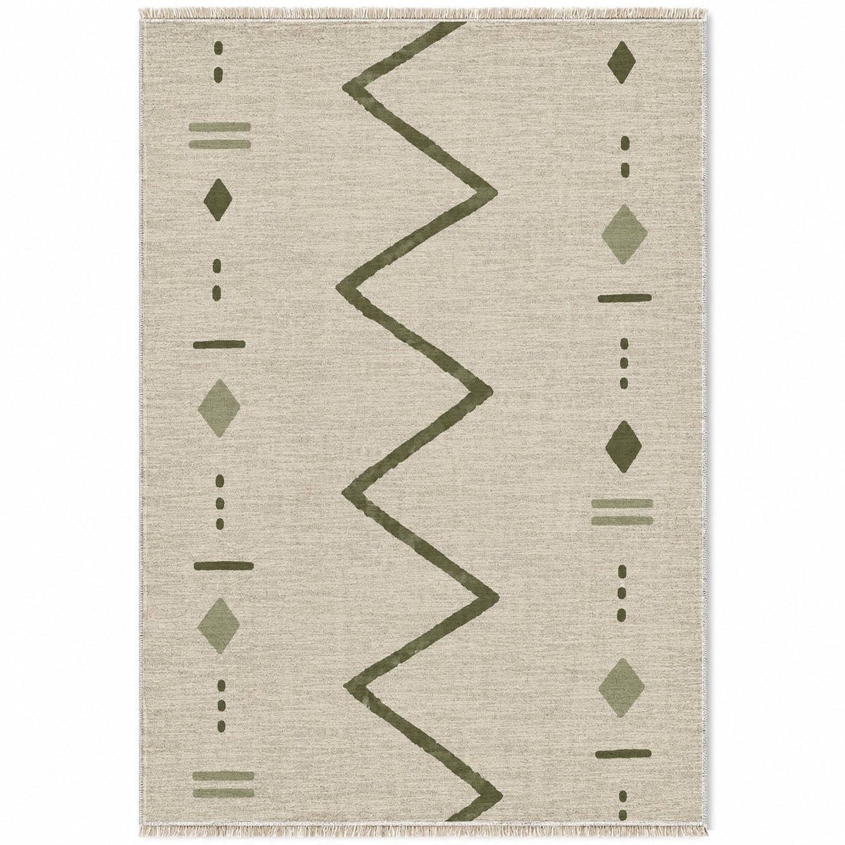 Single Path Ivory & Olive washable rug top view