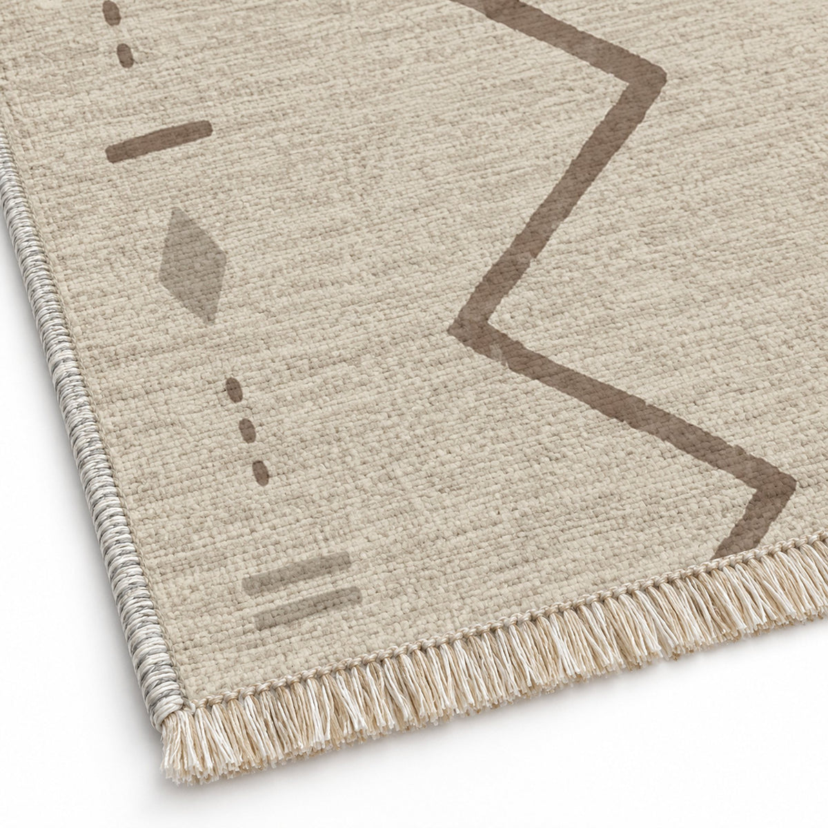 Single Path Ivory & Taupe washable rug close-up of the printed chenille