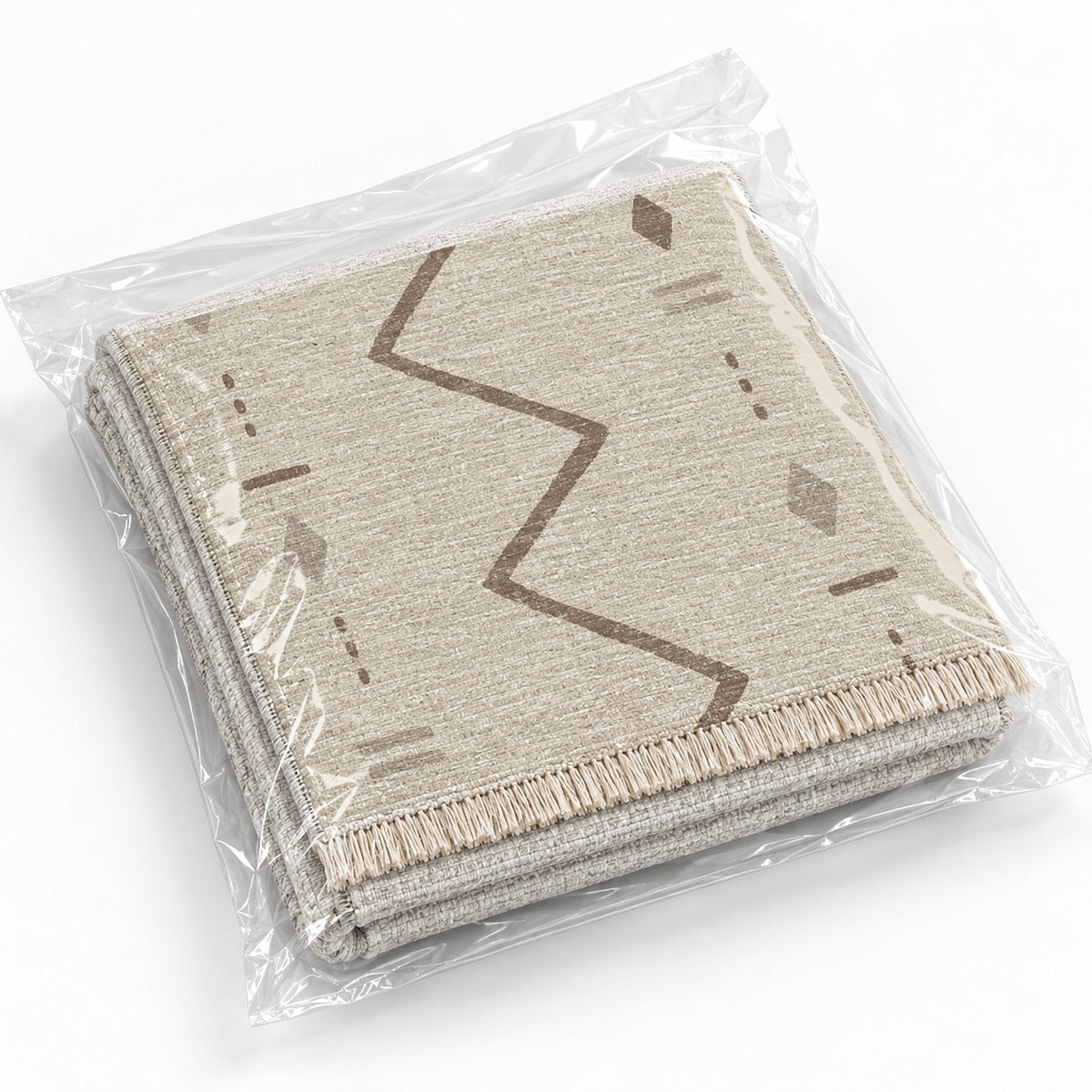 Single Path Ivory & Taupe washable rug rolled and packaged