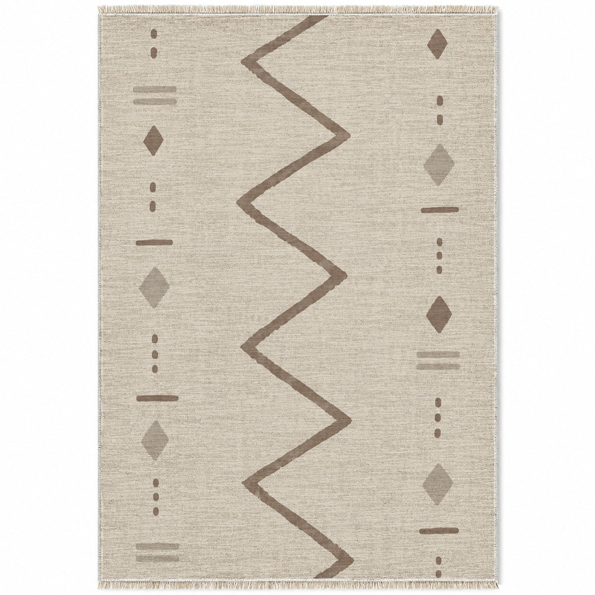 Single Path Ivory & Taupe washable rug top view