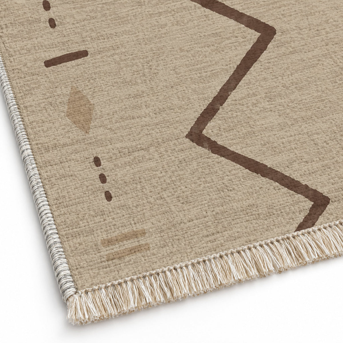 Single Path Oat & Cocoa washable rug close-up of the printed chenille