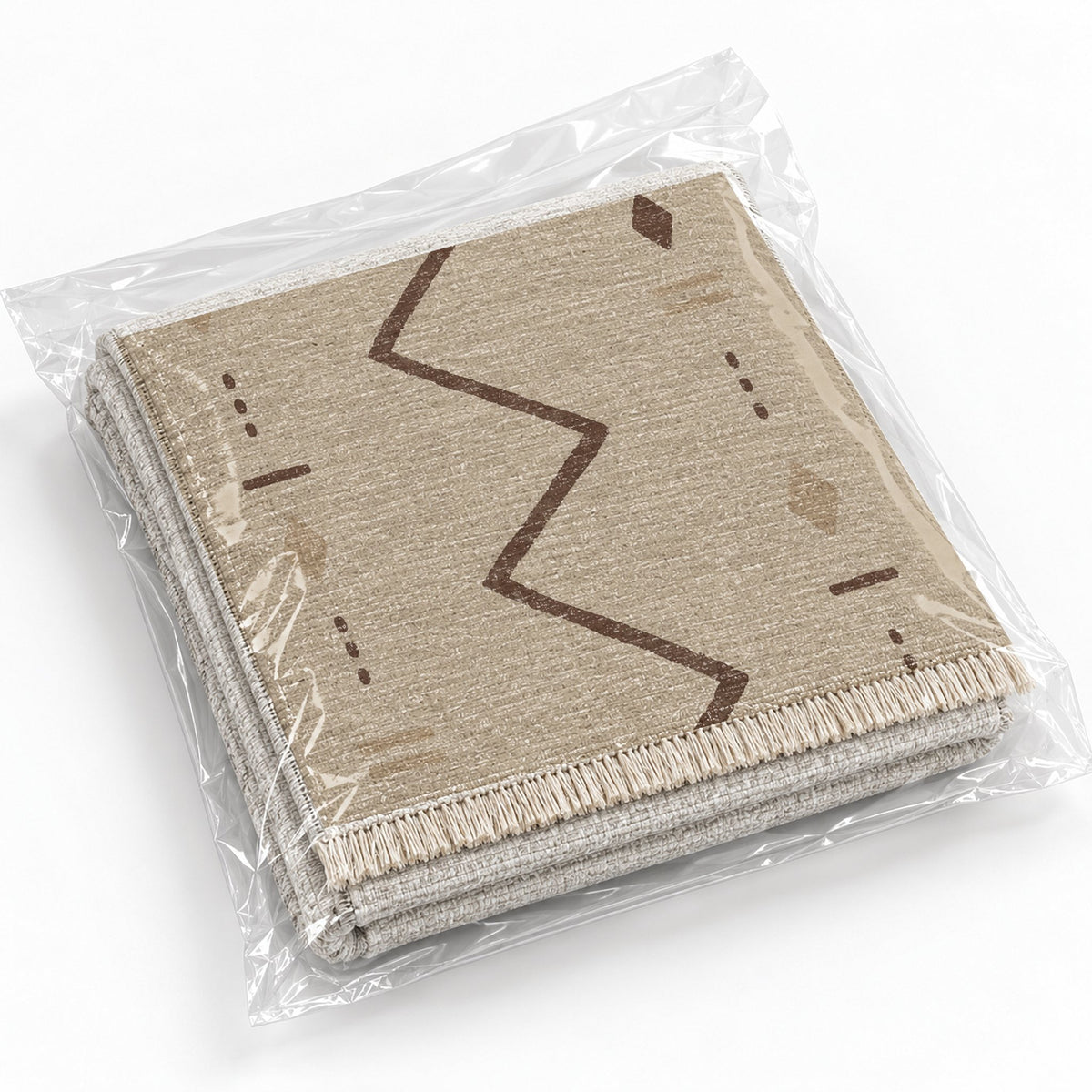 Single Path Oat & Cocoa washable rug rolled and packaged