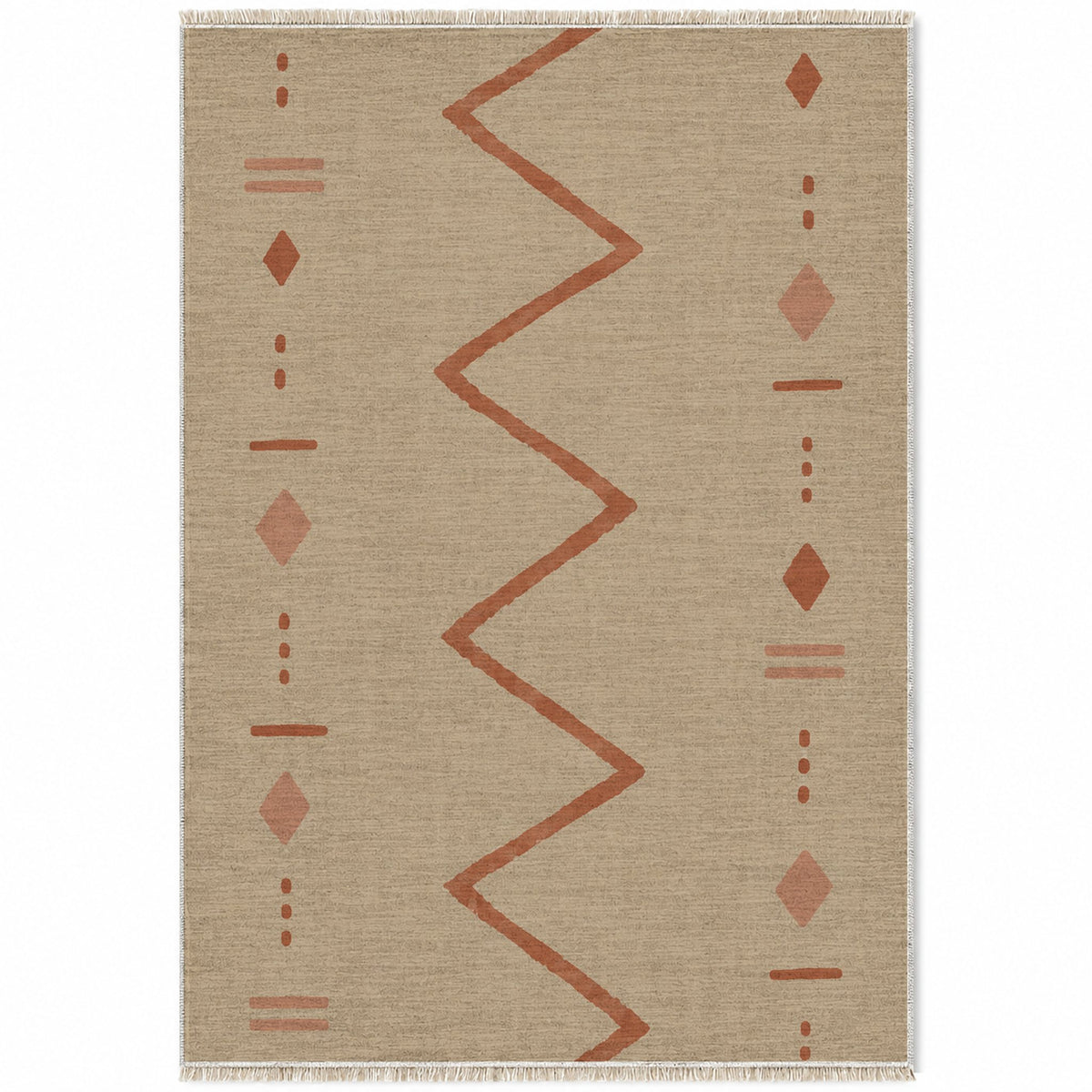 Single Path Sand & Terracotta washable rug top view