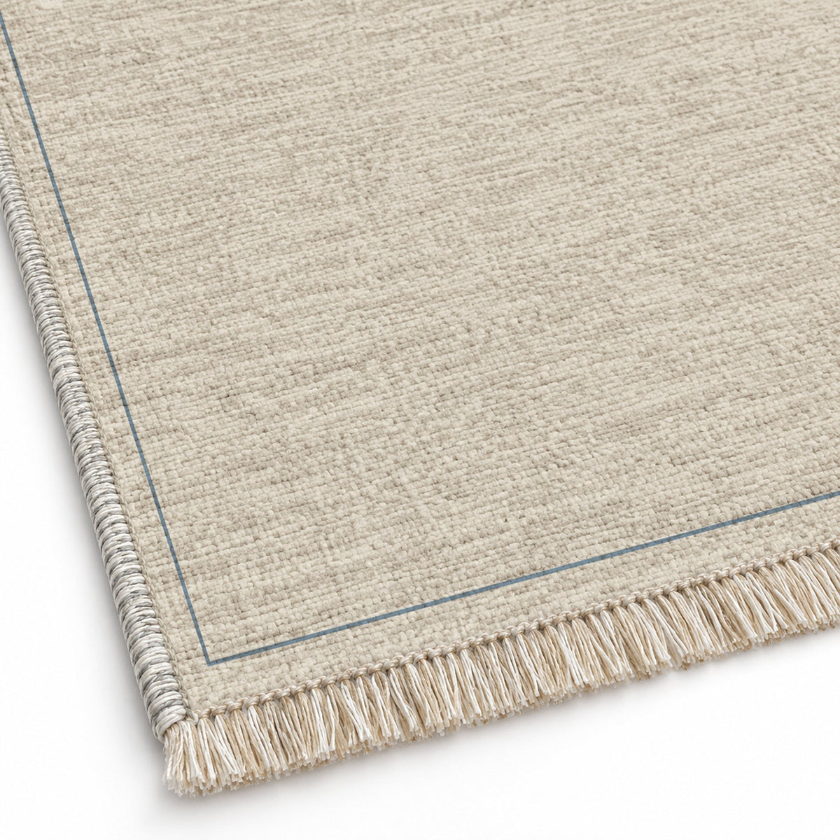 Slim Frame Ivory & Dusty Blue washable rug close-up of the printed chenille