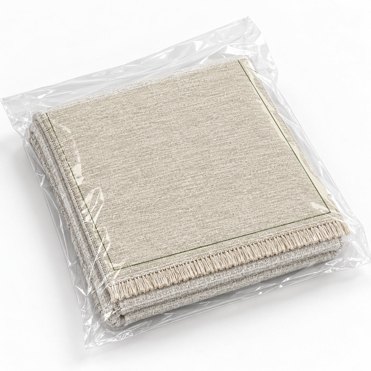 Slim Frame Ivory & Olive washable rug rolled and packaged