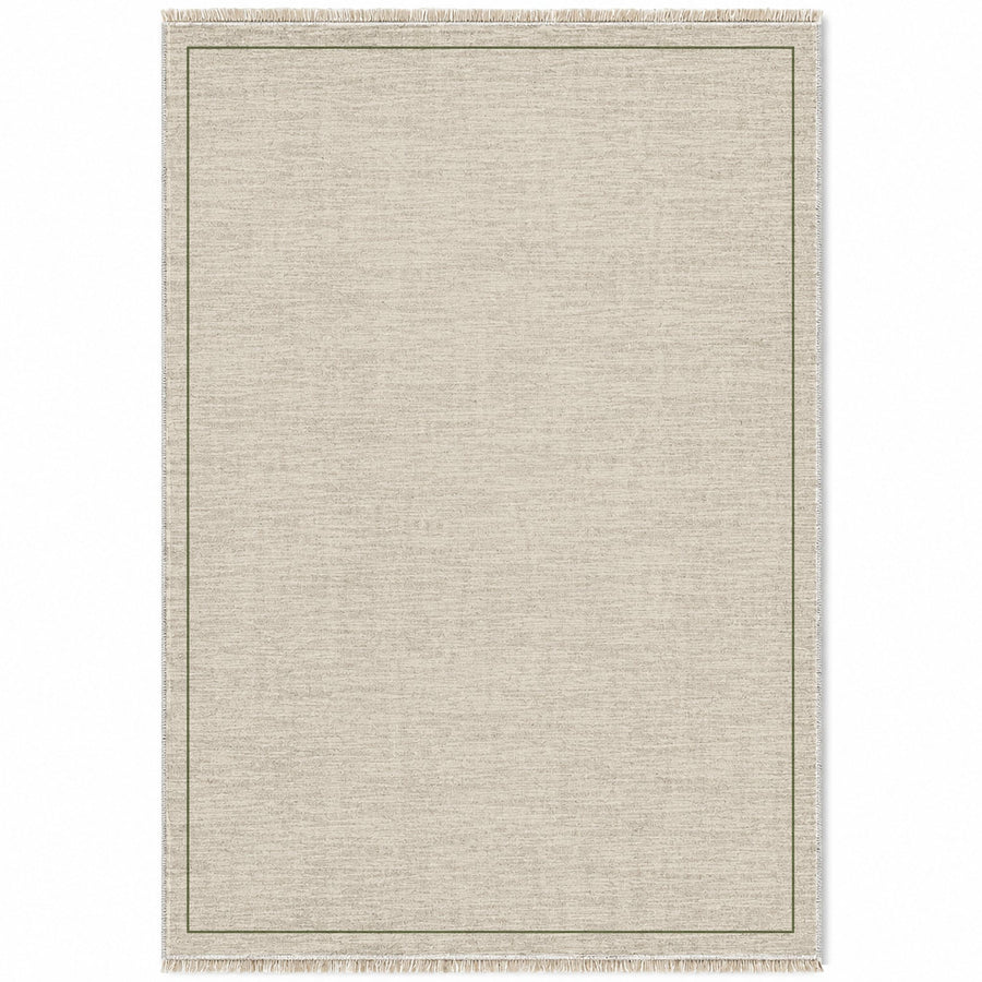Slim Frame Ivory & Olive Bordered Washable Rug