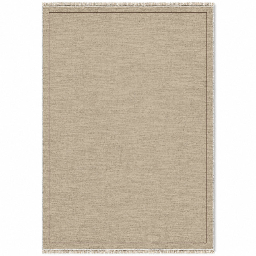 Slim Frame Oat & Cocoa Bordered Washable Rug