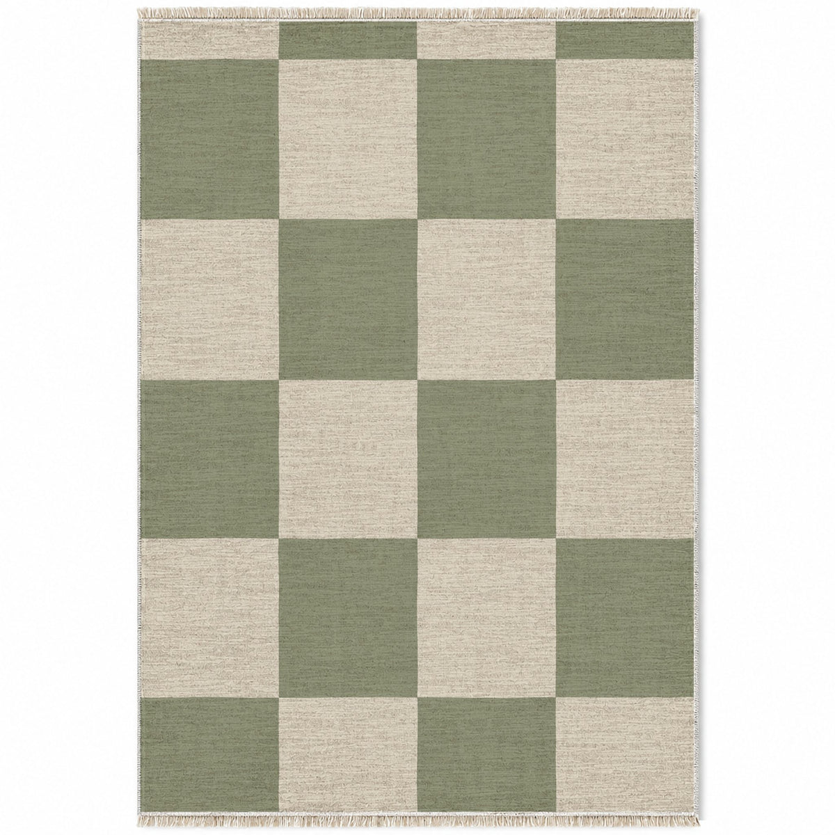 Soft Checker Ivory & Sage washable rug top view