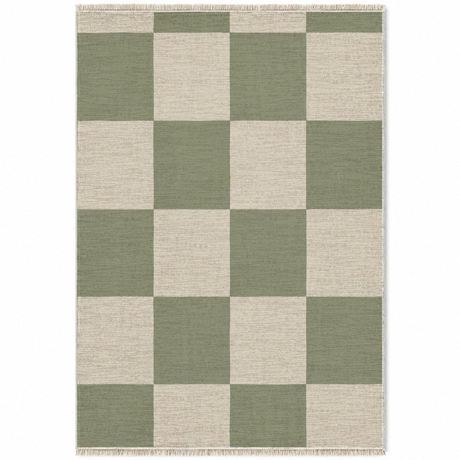 Soft Checker Ivory & Sage Check Washable Rug