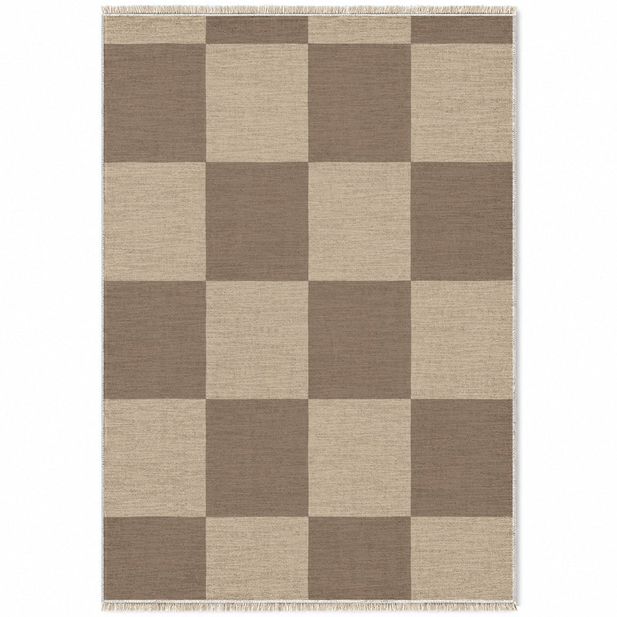 Soft Checker Oat & Taupe Check Washable Rug