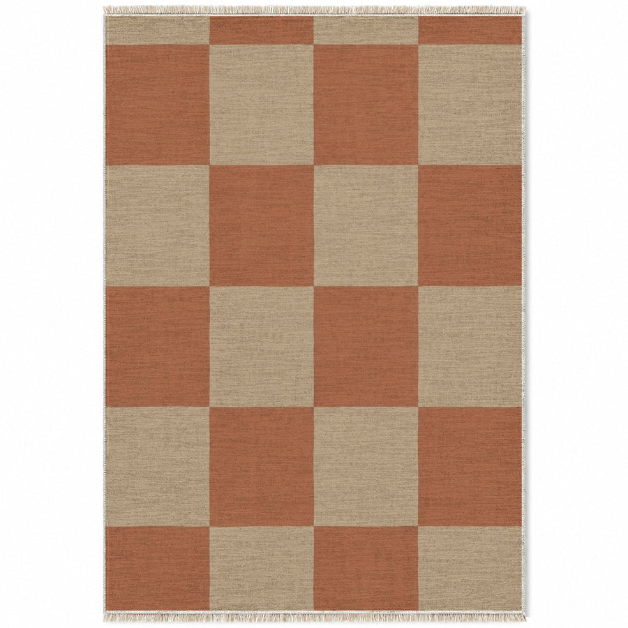 Soft Checker Sand & Terracotta Check Washable Rug