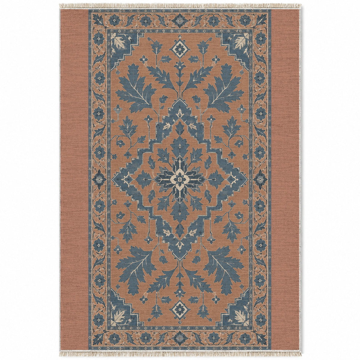 Soft Heriz Clay & Denim washable rug top view