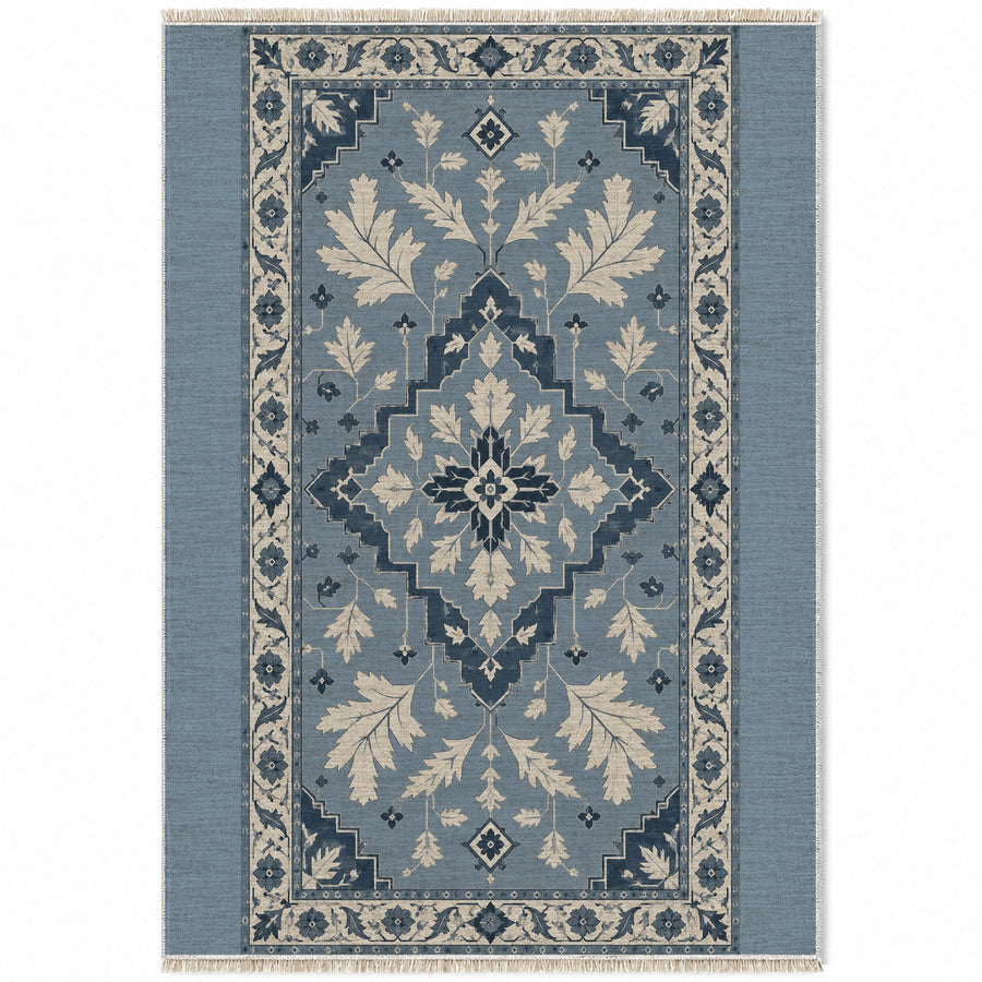 Soft Heriz Dusty Blue & Ivory Vintage Washable Rug