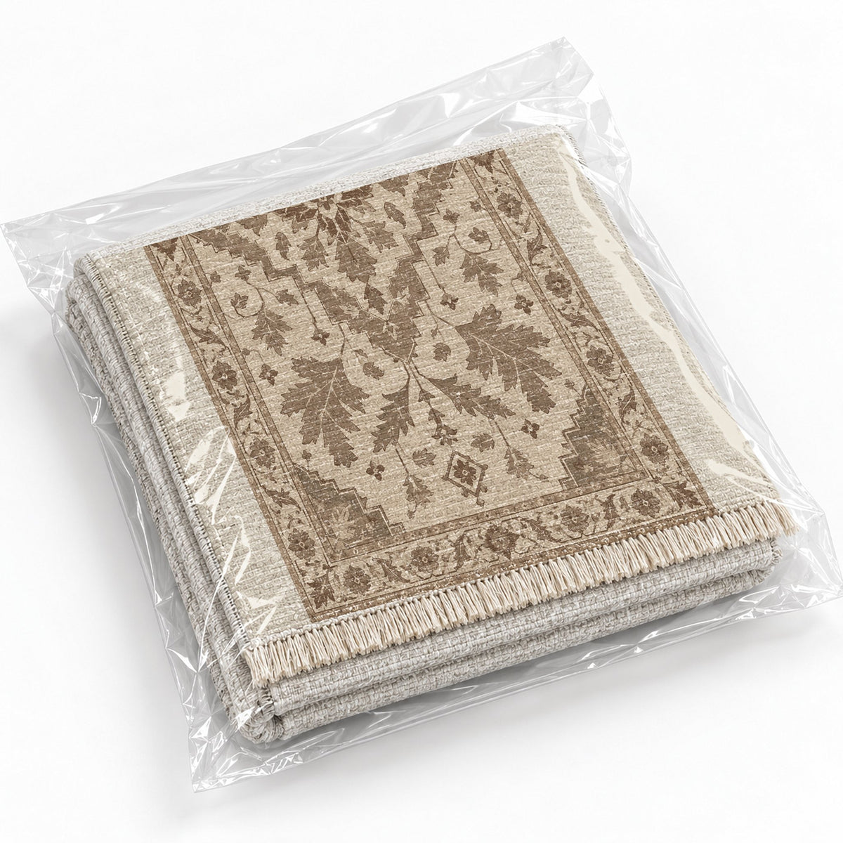 Soft Heriz Ivory & Taupe washable rug rolled and packaged