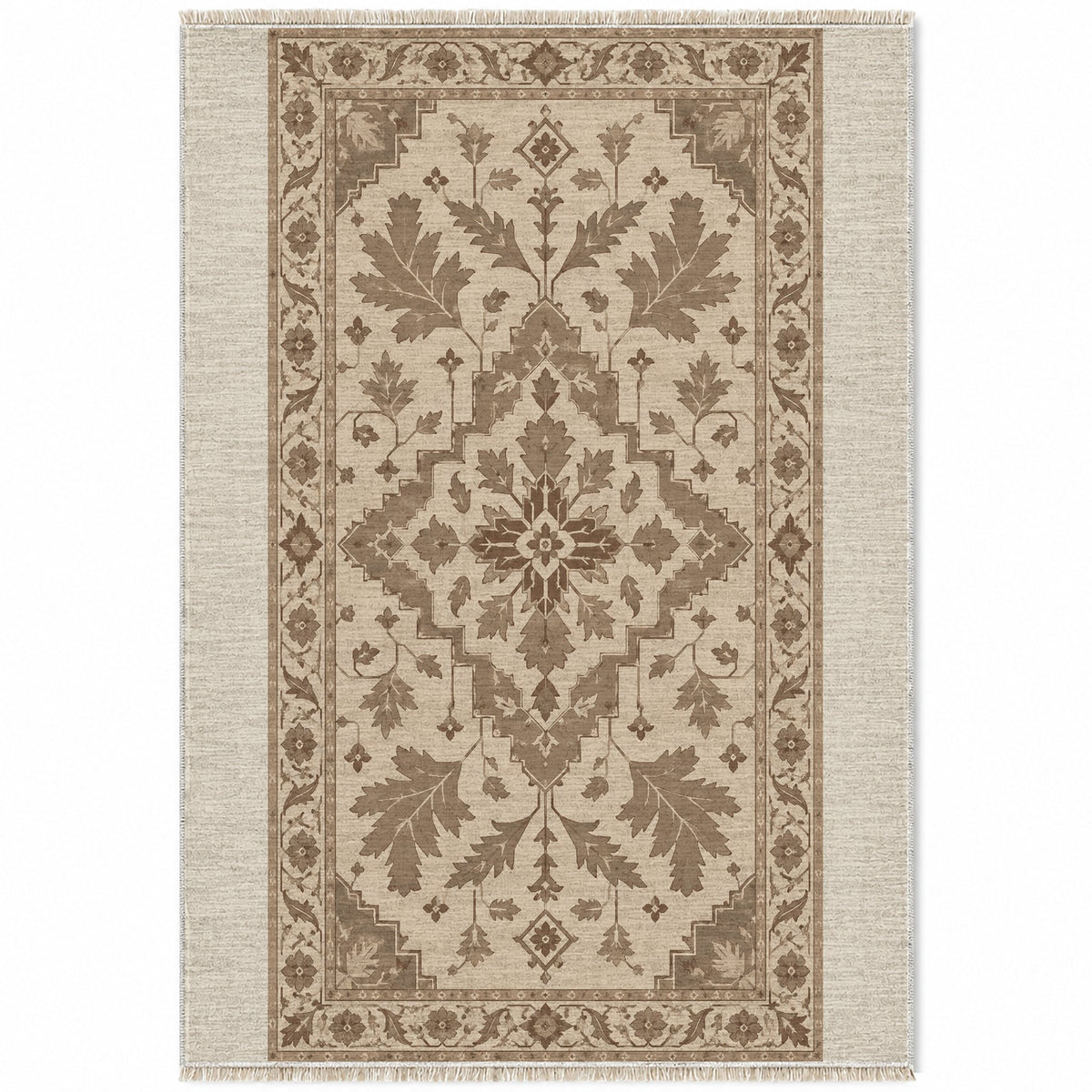 Soft Heriz Ivory & Taupe washable rug top view