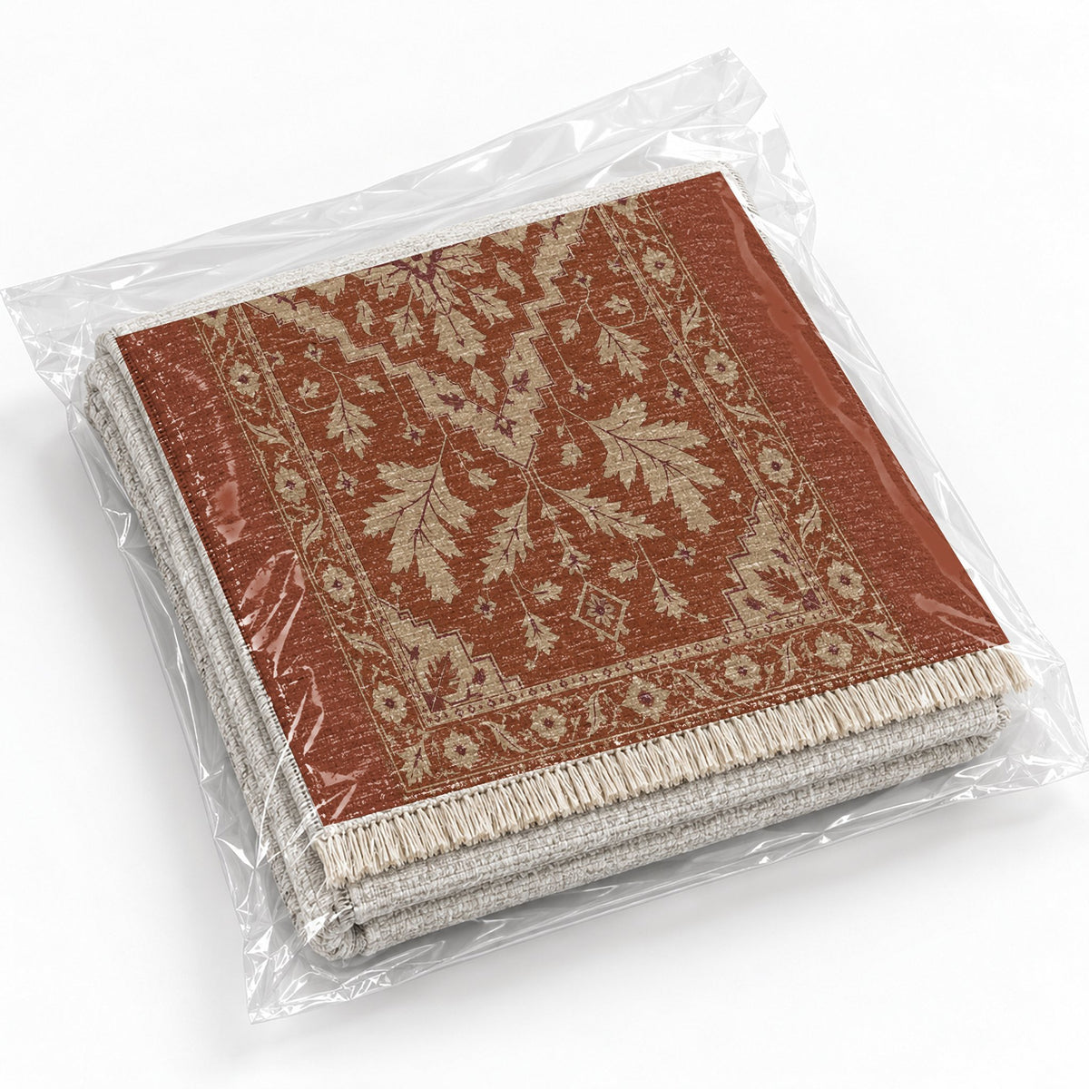 Soft Heriz Rust & Sand washable rug rolled and packaged
