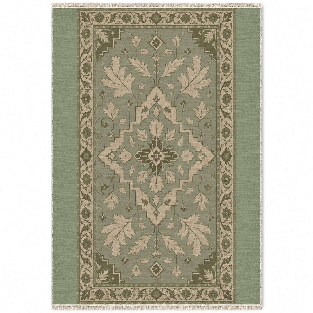 Soft Heriz Sage & Oat washable rug top view