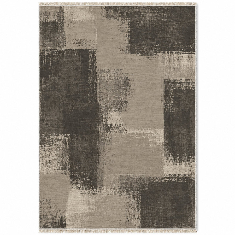 Soft Mosaic Greige & Charcoal Abstract Washable Rug