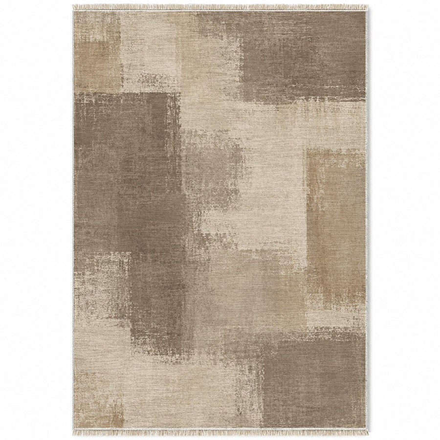 Soft Mosaic Ivory & Taupe Abstract Washable Rug
