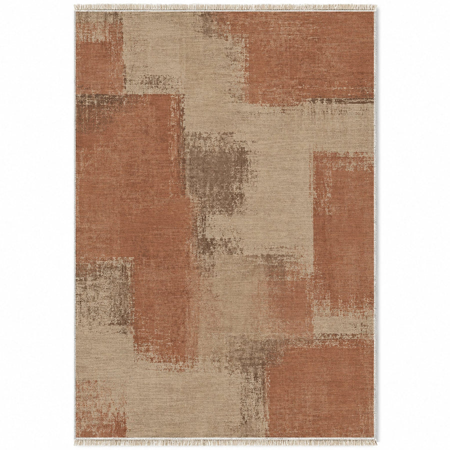 Soft Mosaic Sand & Terracotta Abstract Washable Rug