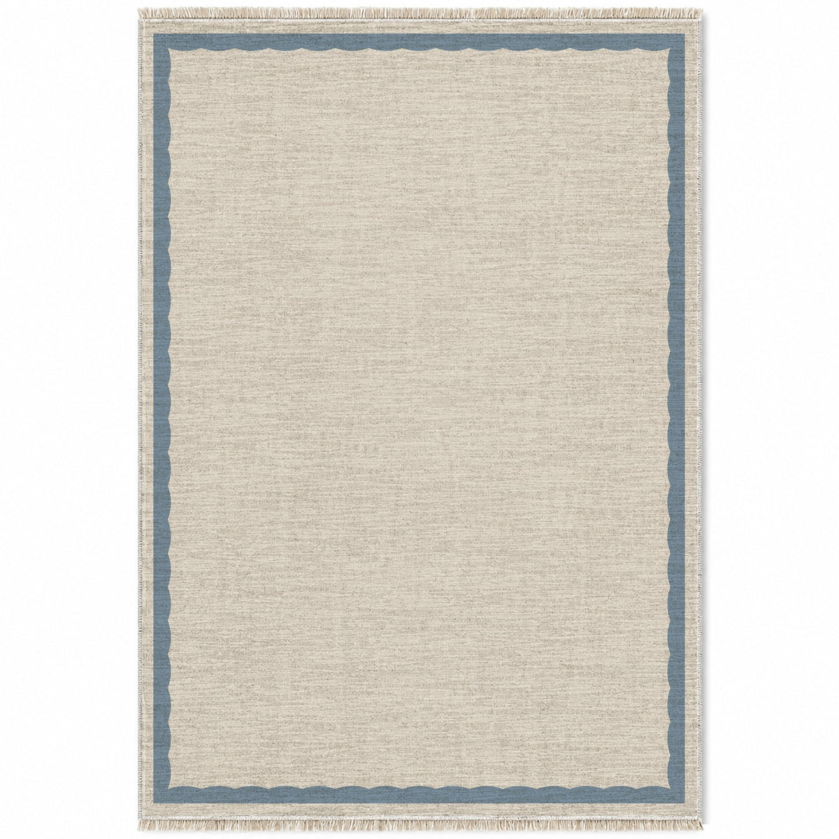 Soft Scallop Ivory & Dusty Blue washable rug top view