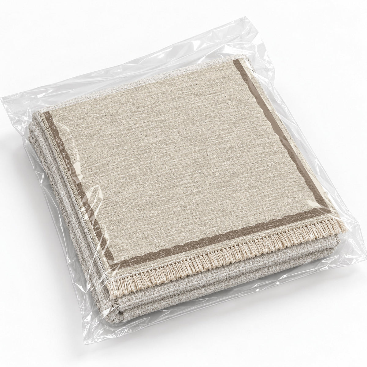 Soft Scallop Ivory & Taupe washable rug rolled and packaged
