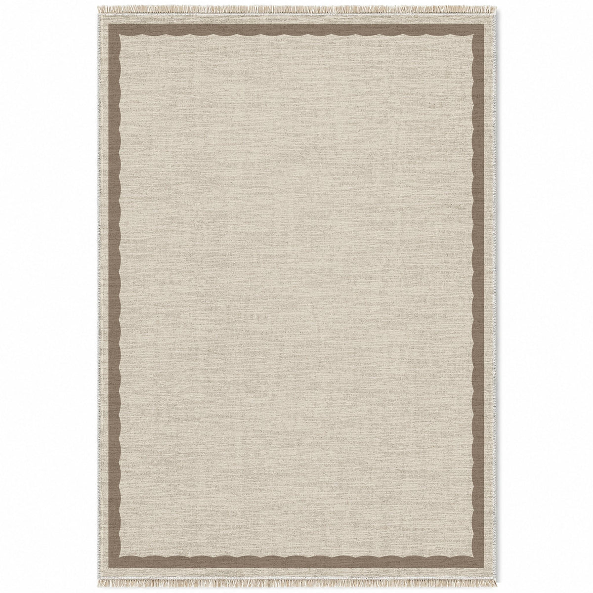 Soft Scallop Ivory & Taupe washable rug top view