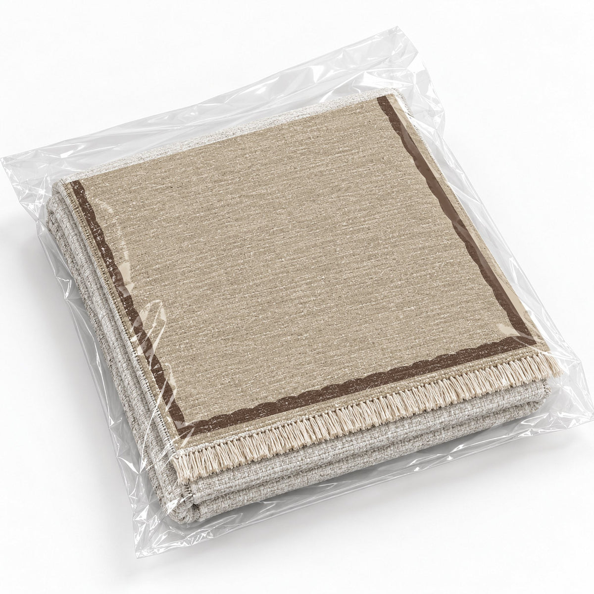 Soft Scallop Oat & Cocoa washable rug rolled and packaged