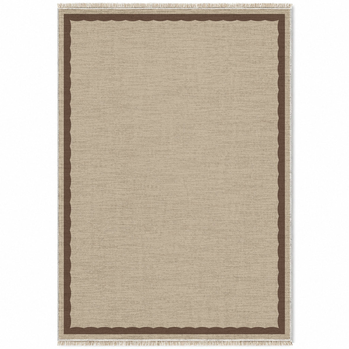Soft Scallop Oat & Cocoa washable rug top view