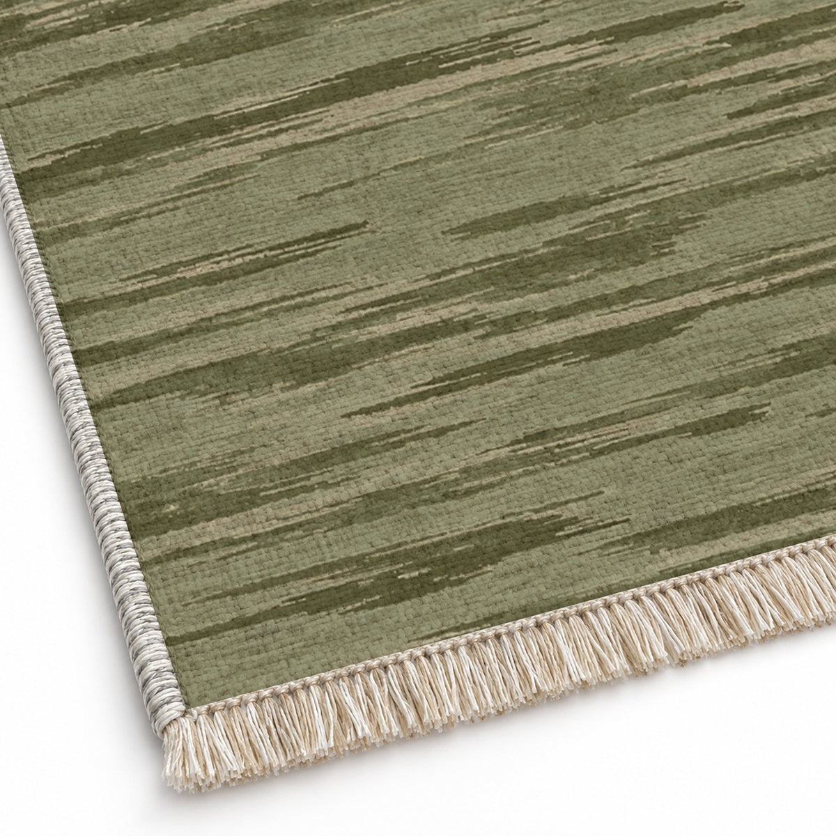 Soft Stria Sage & Oat washable rug close-up of the printed chenille
