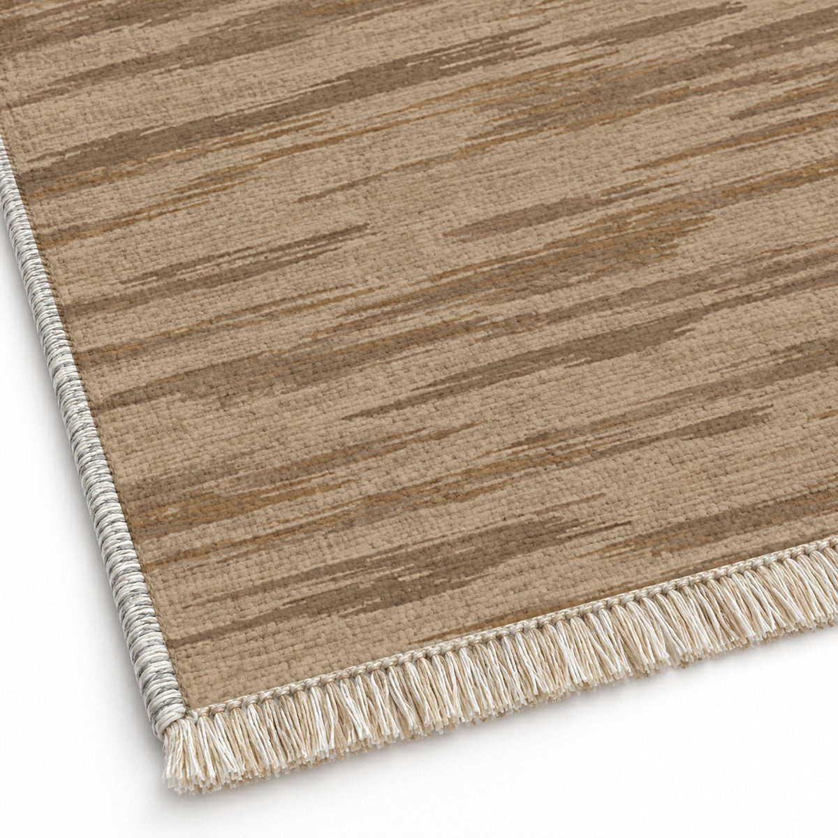 Soft Stria Sand & Taupe washable rug close-up of the printed chenille