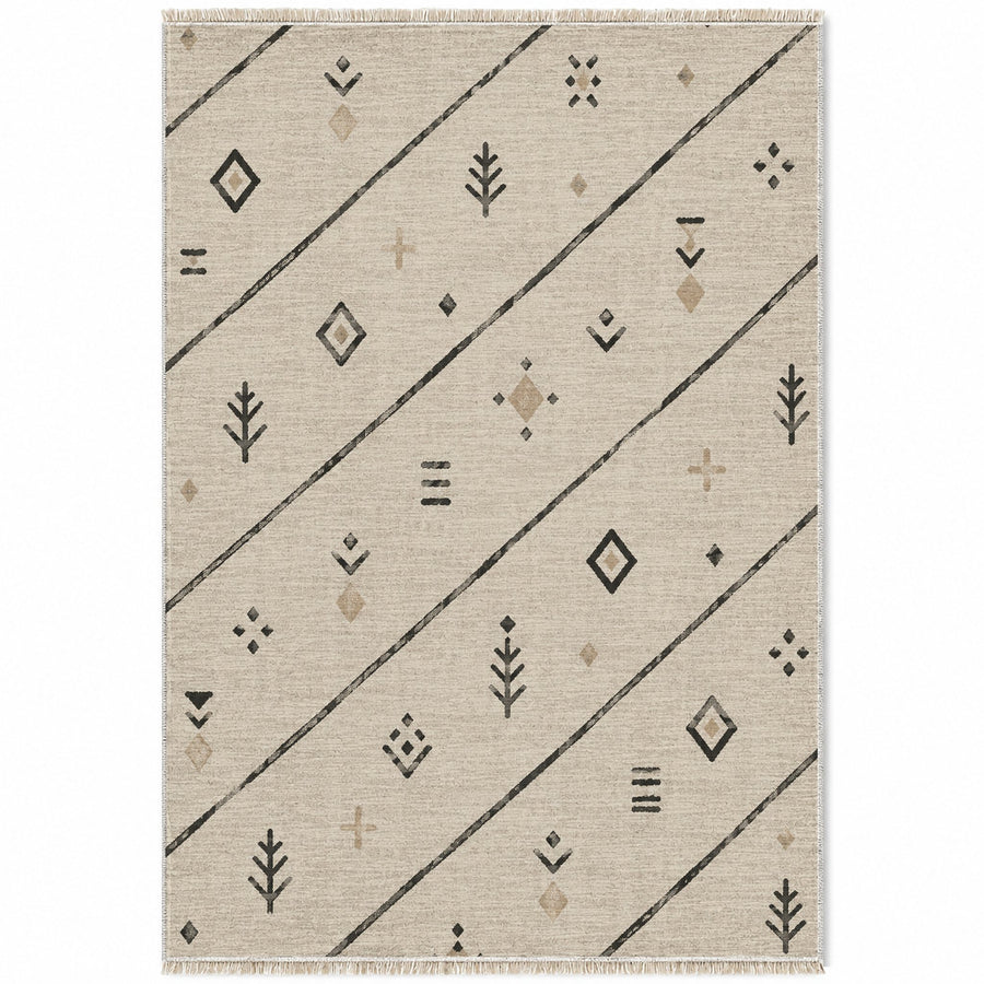 Sparse Symbols Ivory & Charcoal Berber Washable Rug
