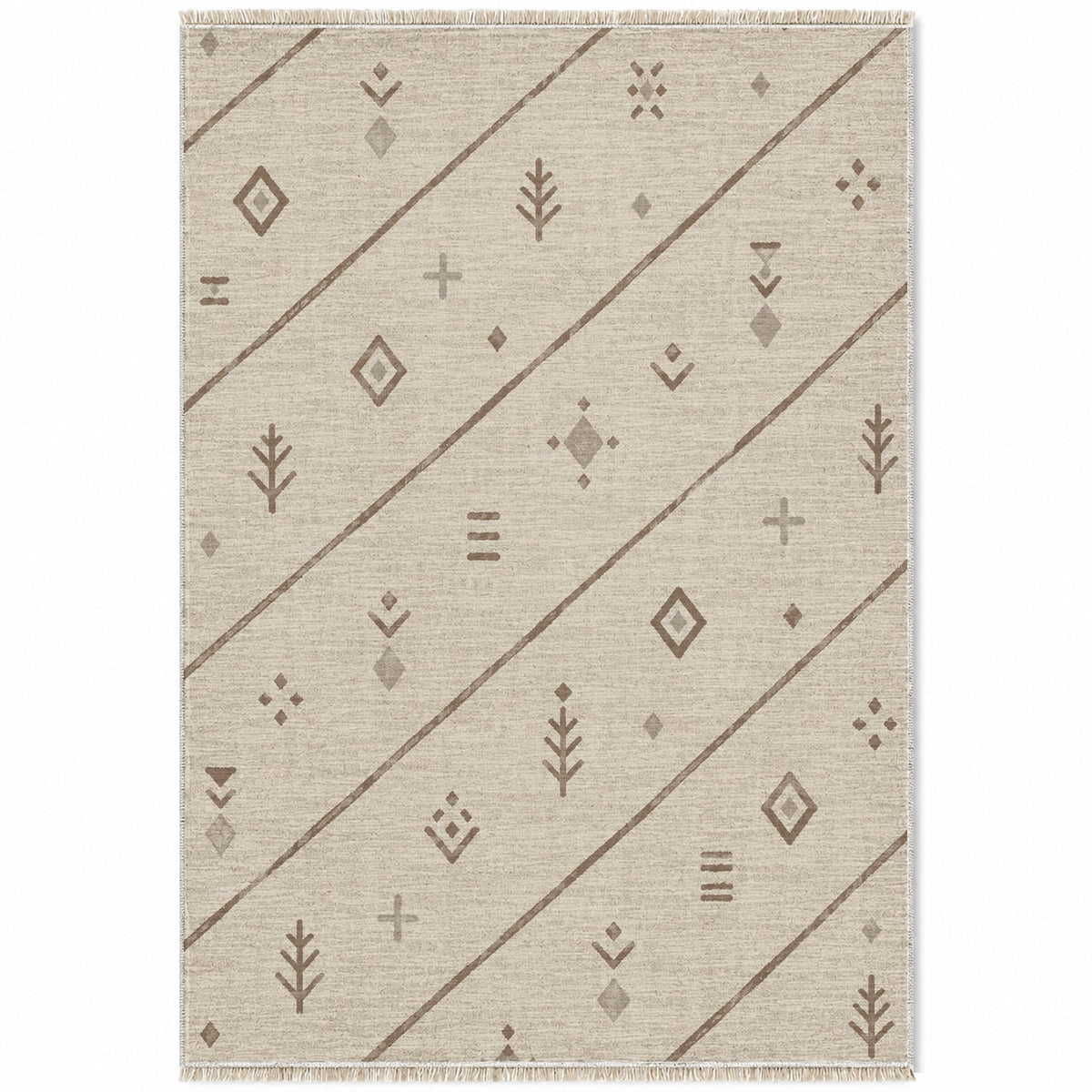 Sparse Symbols Ivory & Taupe washable rug top view