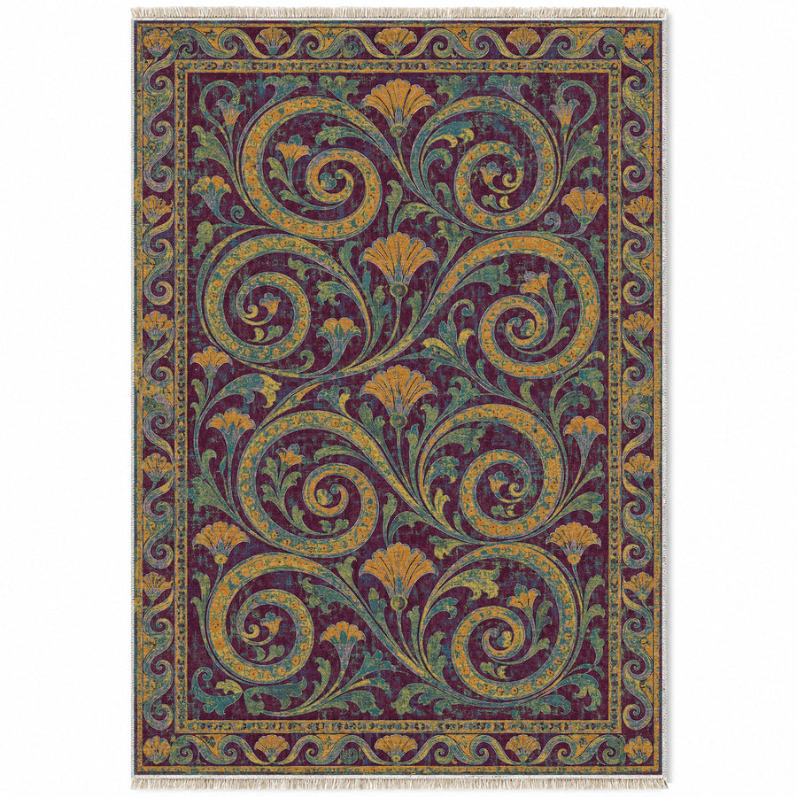 Spiral Court Burgundy & Teal Mediterranean Washable Rug